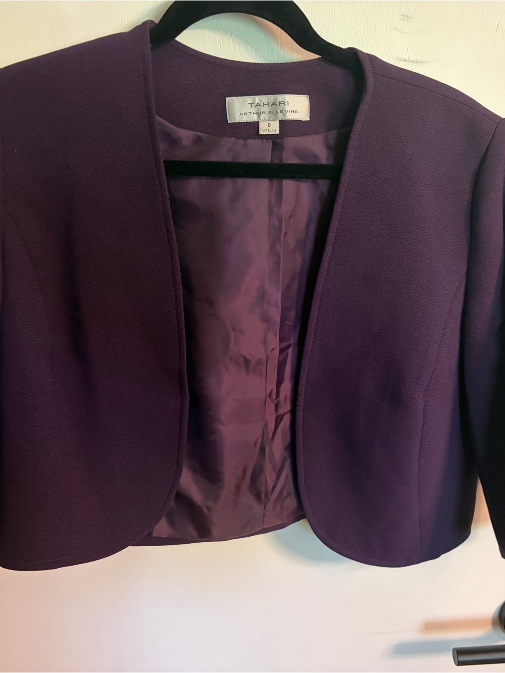 Tahari Deep Purple Cropped Open-Front Blazer